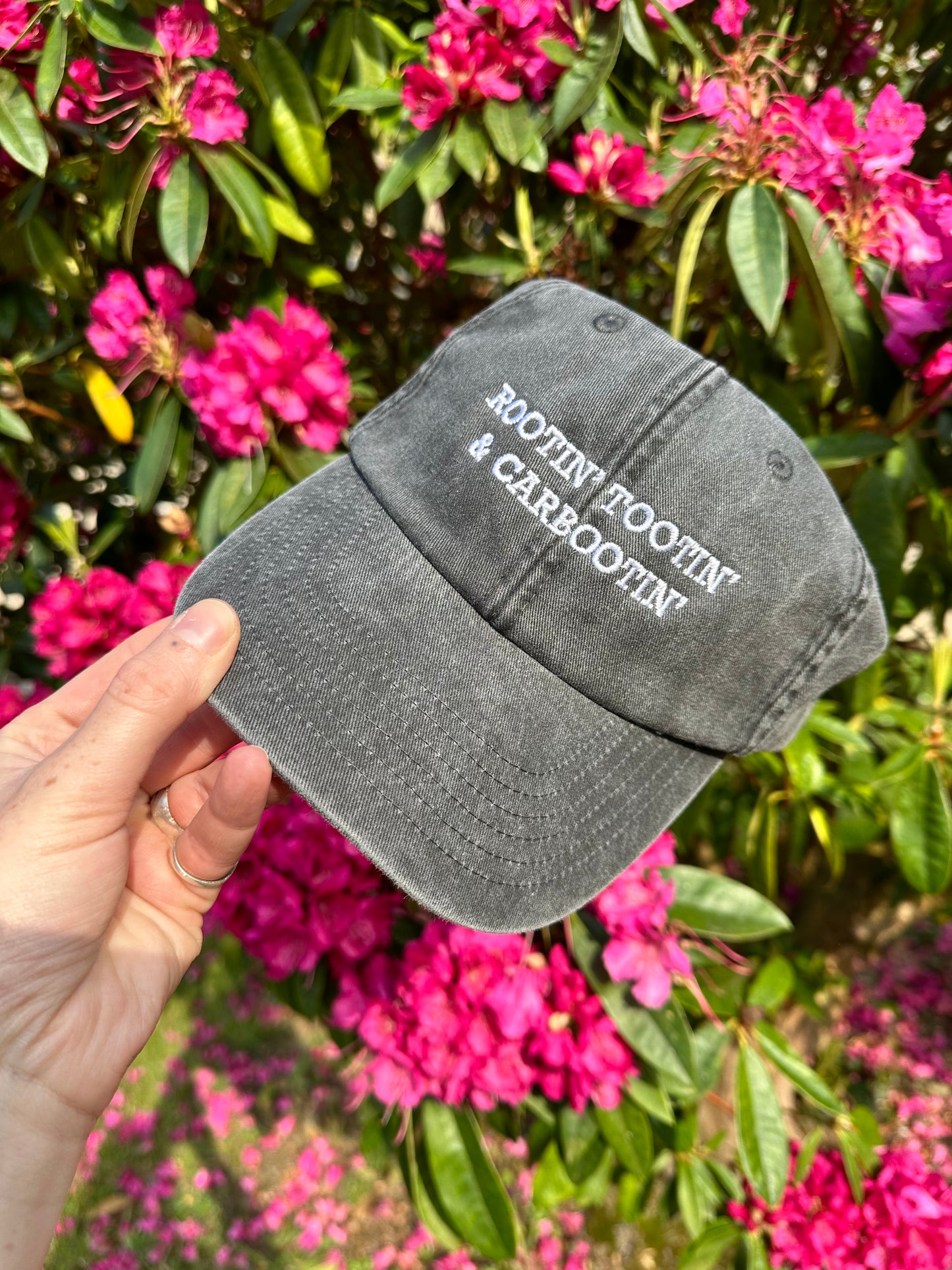 Rootin’ Tootin’ & Carbootin’ Black & White Cap Hat