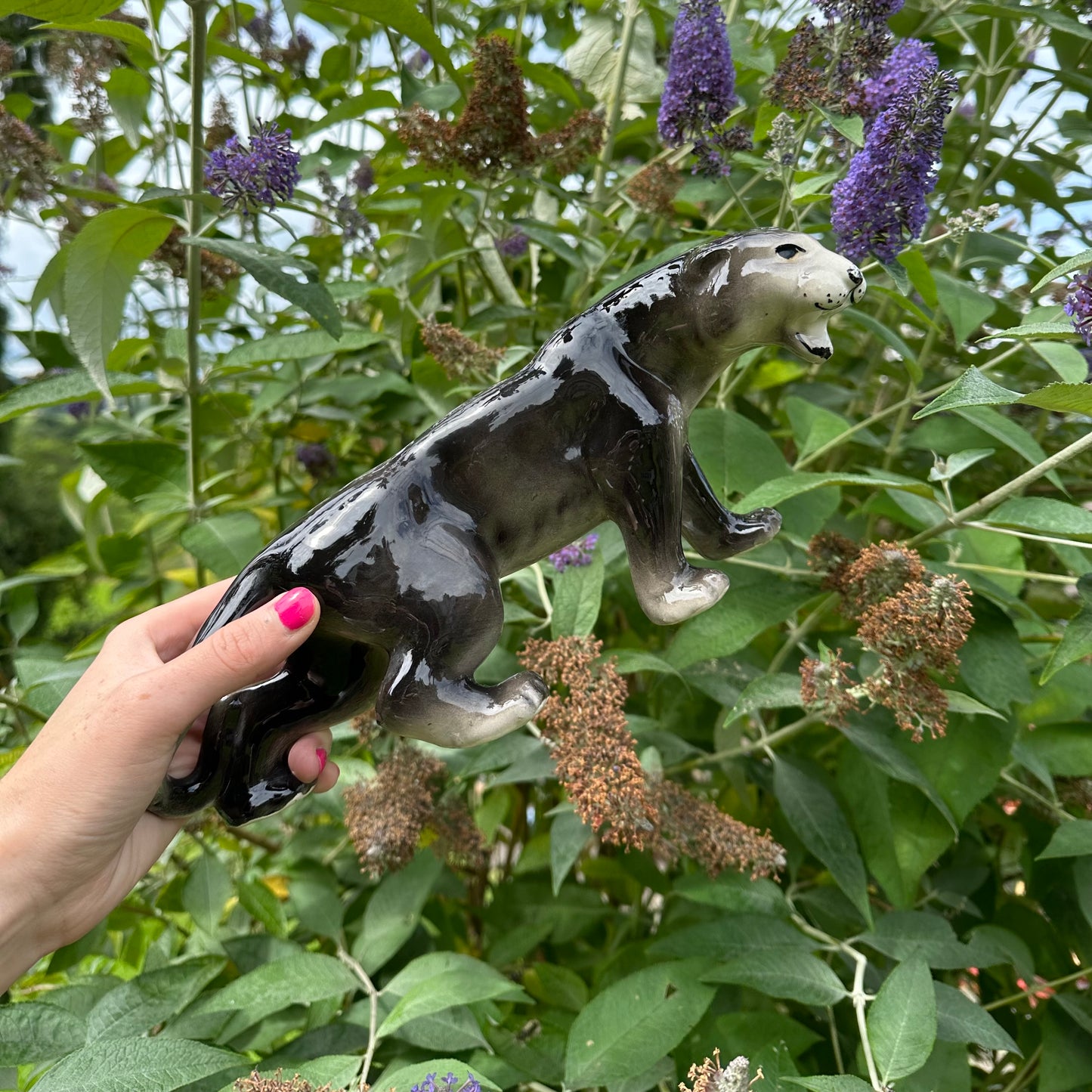 Ceramic Black Panther Cat Figurine