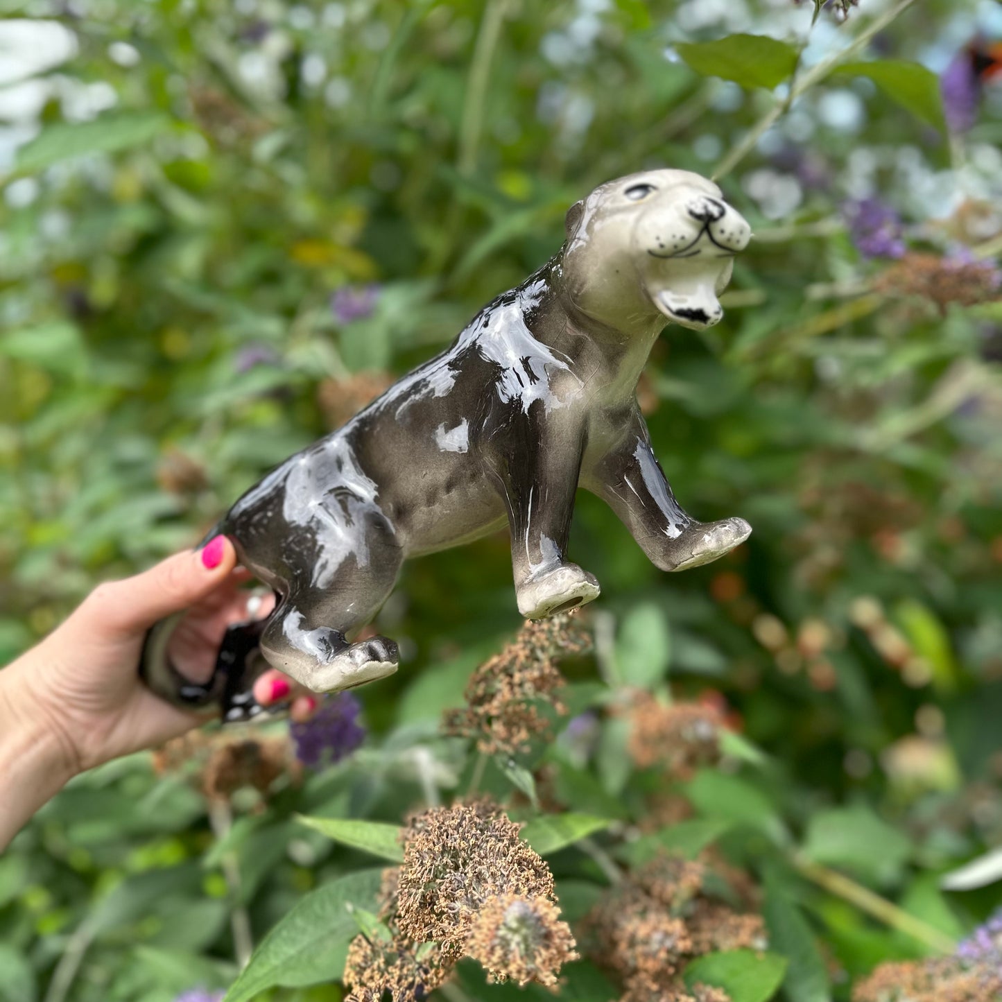 Ceramic Black Panther Cat Figurine