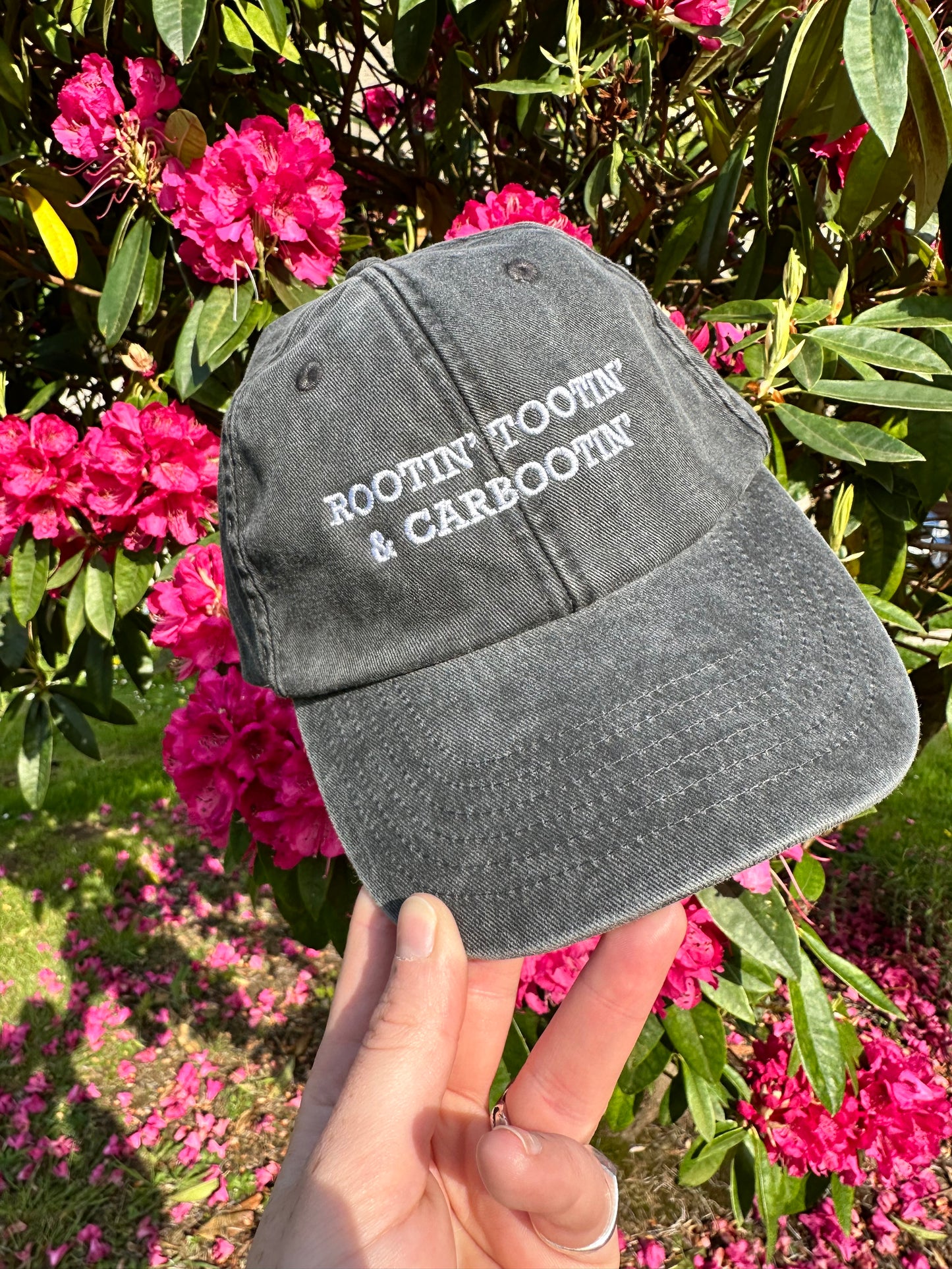 Rootin’ Tootin’ & Carbootin’ Black & White Cap Hat