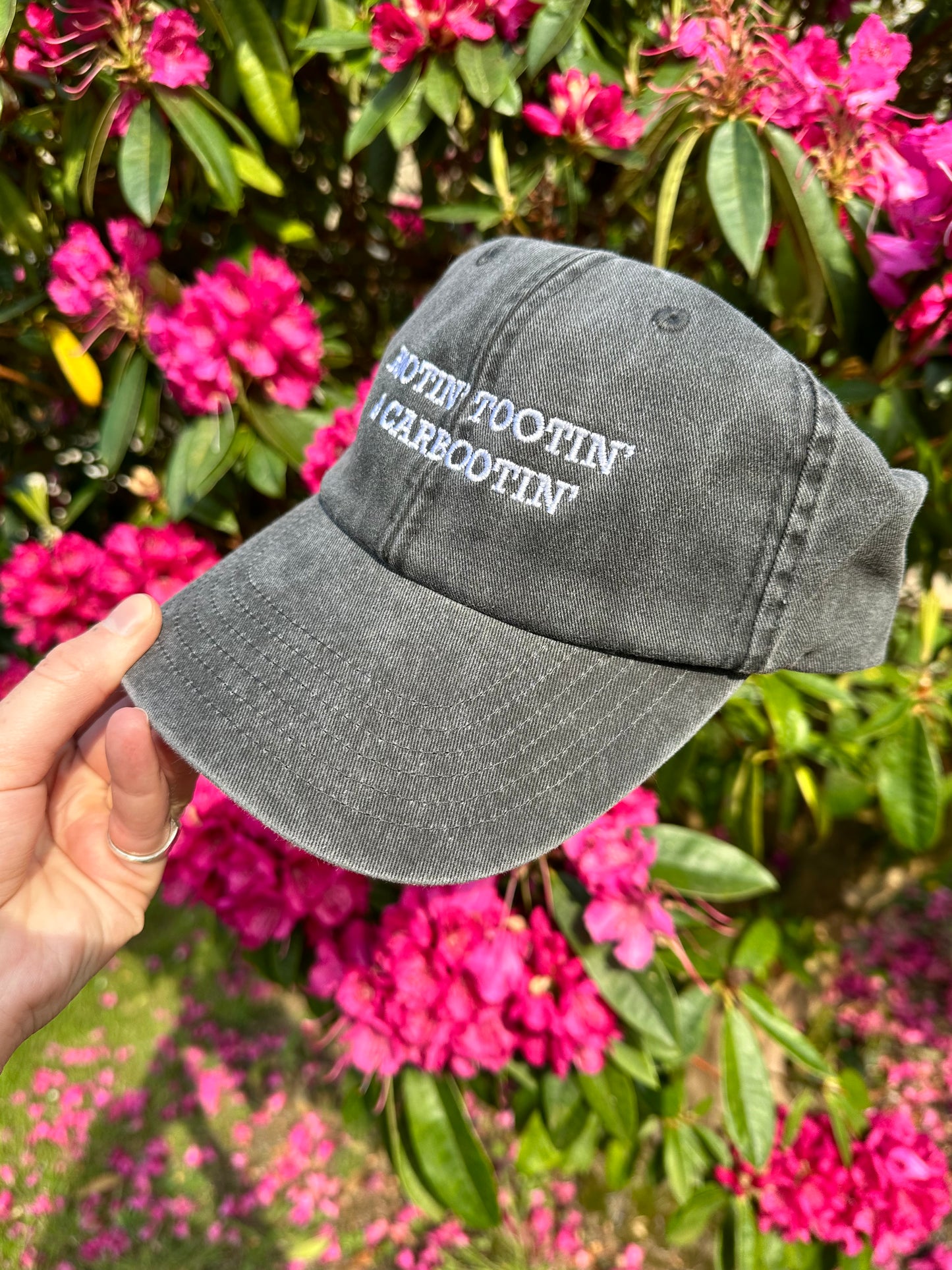 Rootin’ Tootin’ & Carbootin’ Black & White Cap Hat