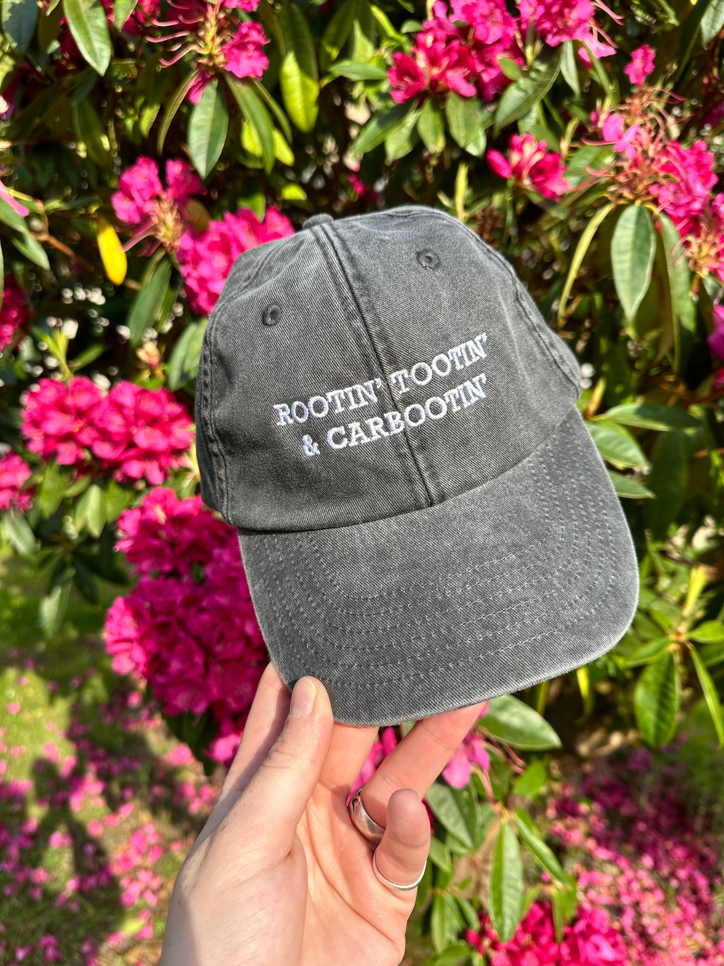 Rootin’ Tootin’ & Carbootin’ Black & White Cap Hat