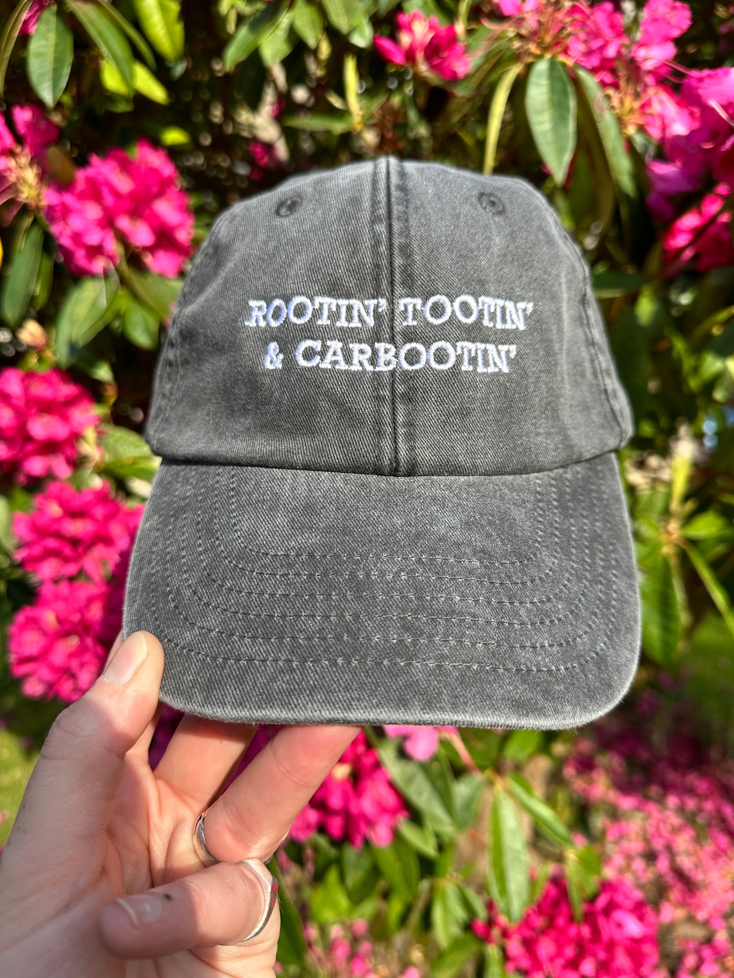 Rootin’ Tootin’ & Carbootin’ Black & White Cap Hat
