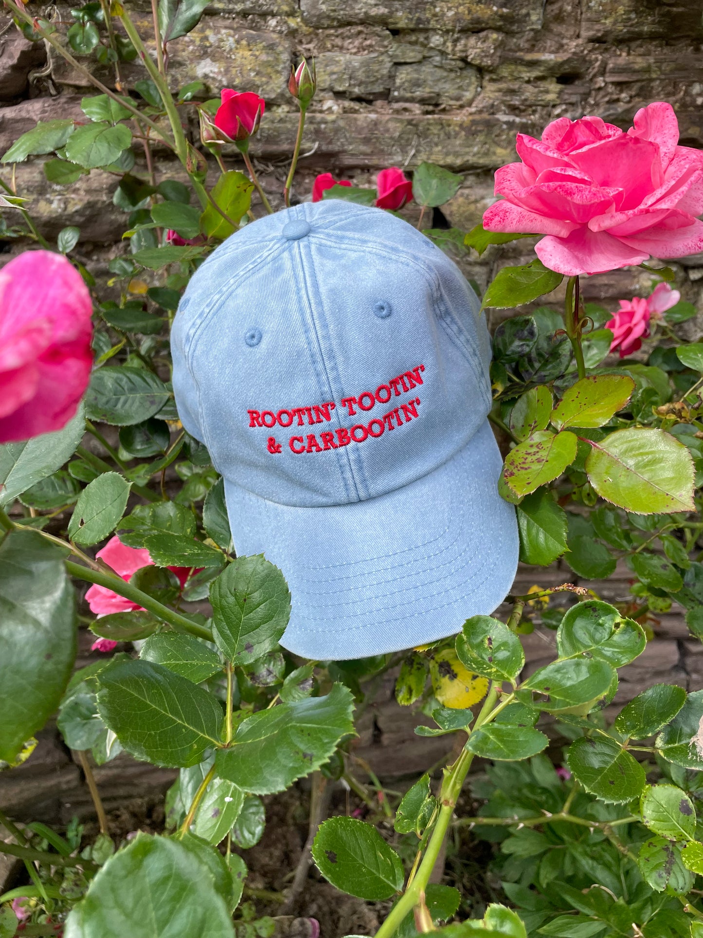 Rootin’ Tootin’ & Carbootin’ Light Denim & Red Cap Hat