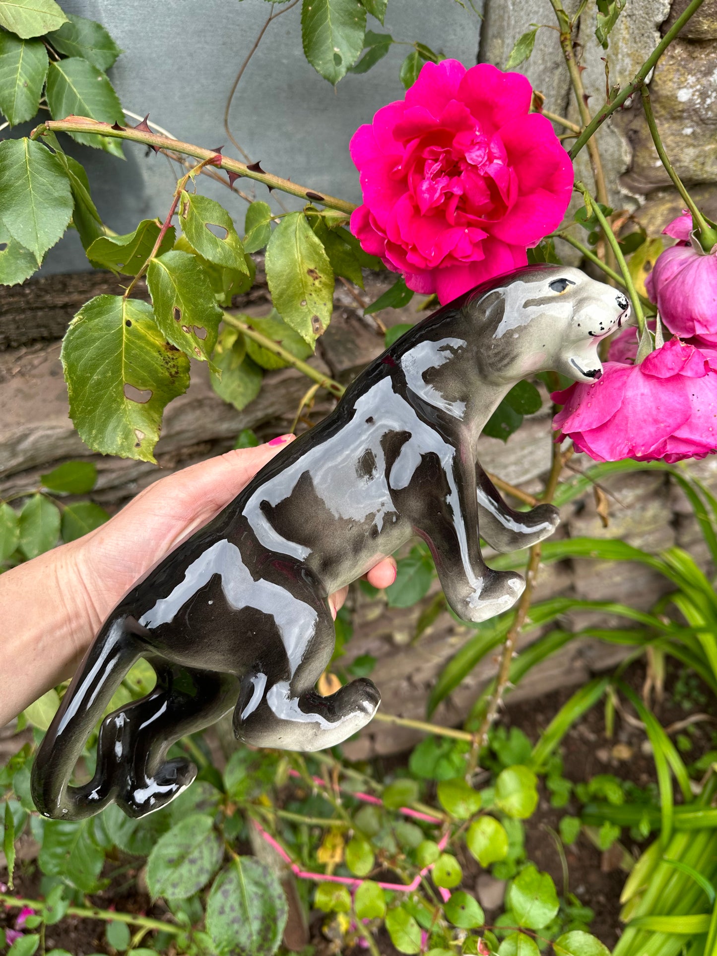 Ceramic Black Panther Cat Figurine