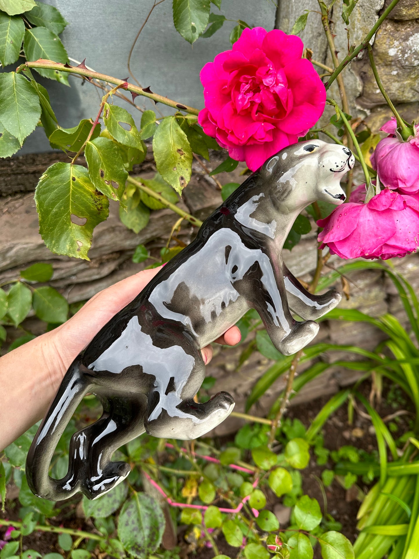 Ceramic Black Panther Cat Figurine