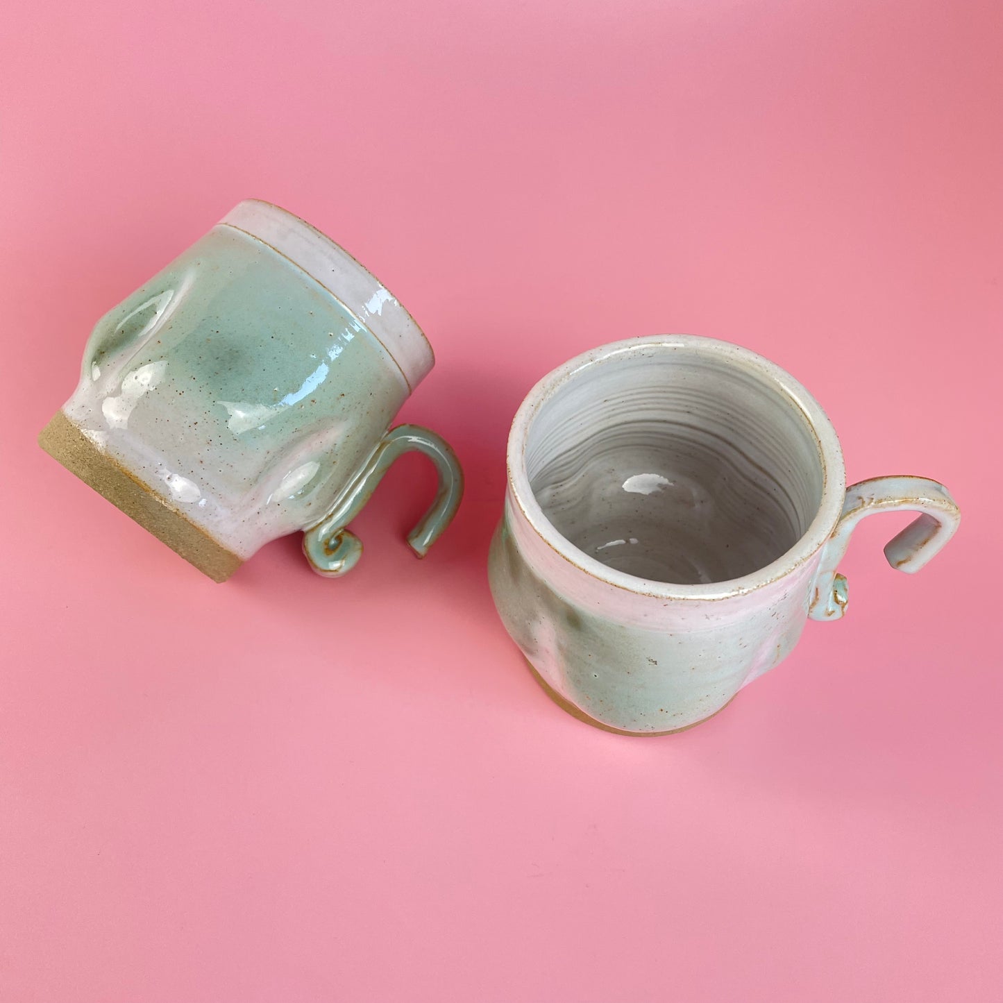 Glazed Green Earthenware Mugs x2