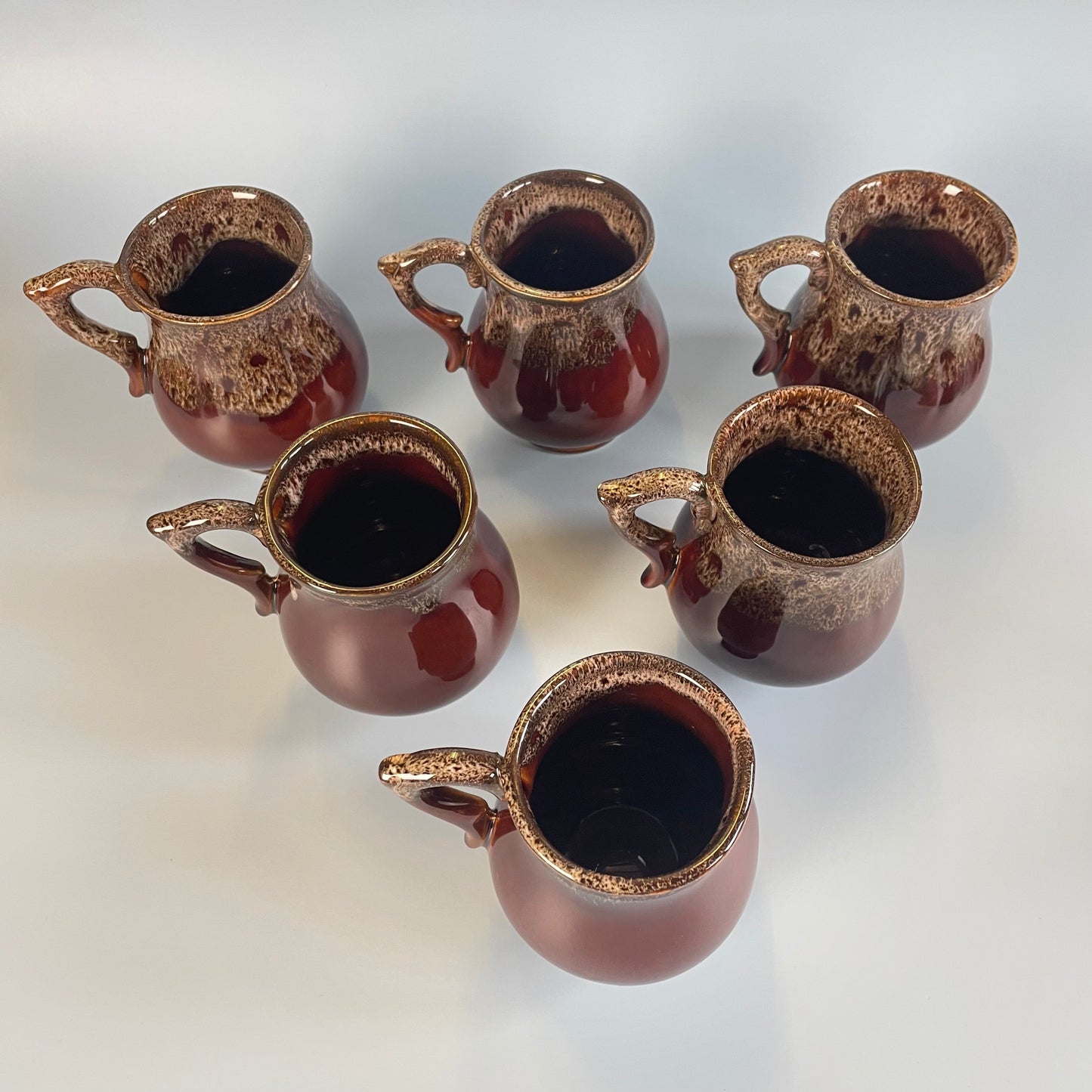 Brown Glazed Ceramic Swirl Coffee Pot Set With 6 Cups, Milk Jug & Sugar Bowl