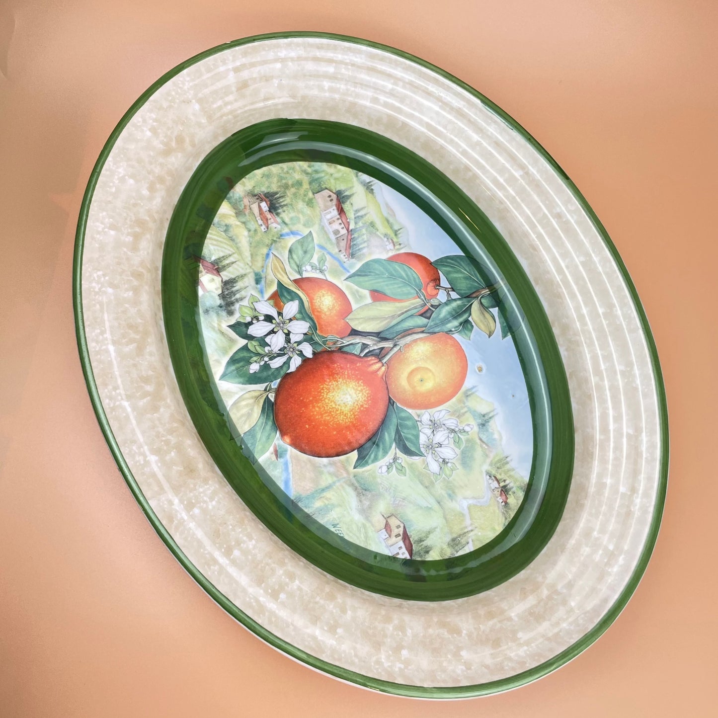 Italian Green Ceramic Serving Platter Oranges