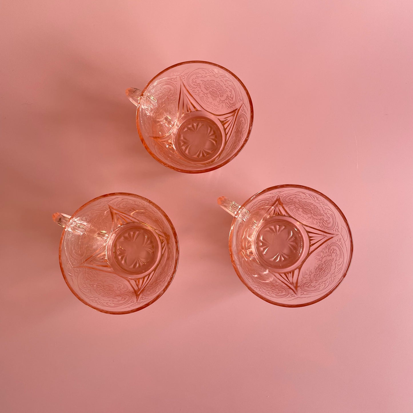 Hazel Atlas Pink Teacups x3