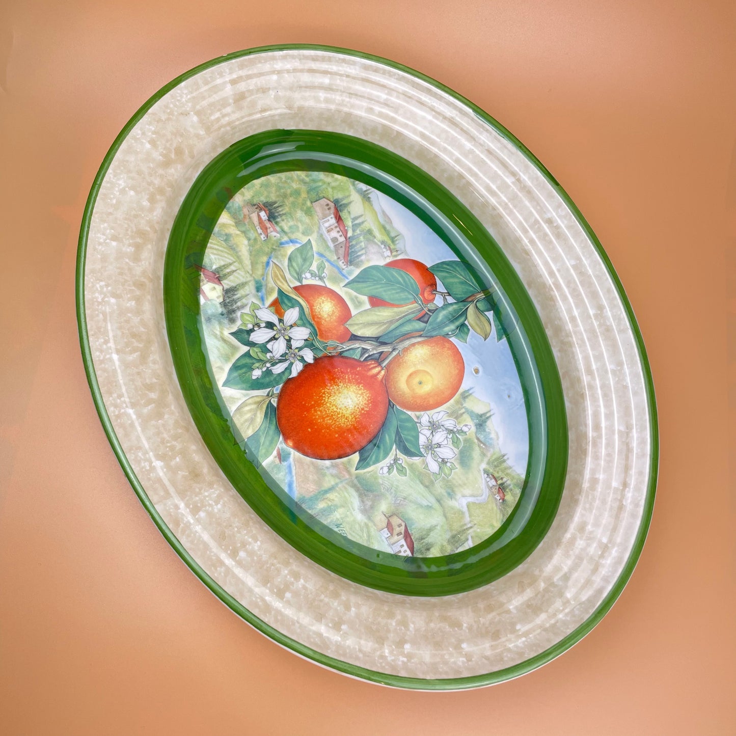 Italian Green Ceramic Serving Platter Oranges