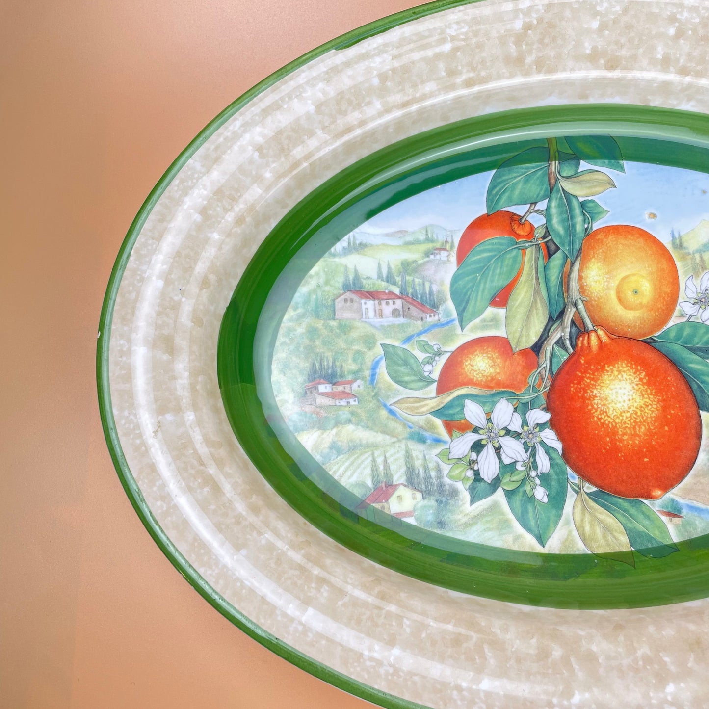 Italian Green Ceramic Serving Platter Oranges