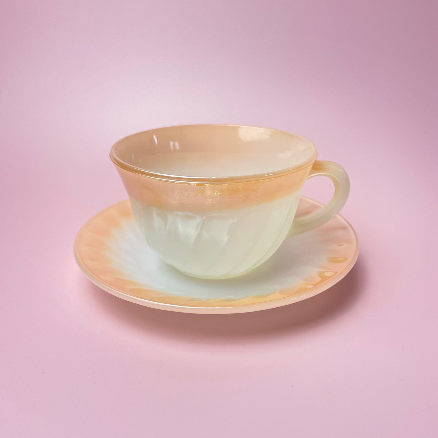 Fire King Grill Peach & White Lustre Tea Cup & Saucer (Singles)