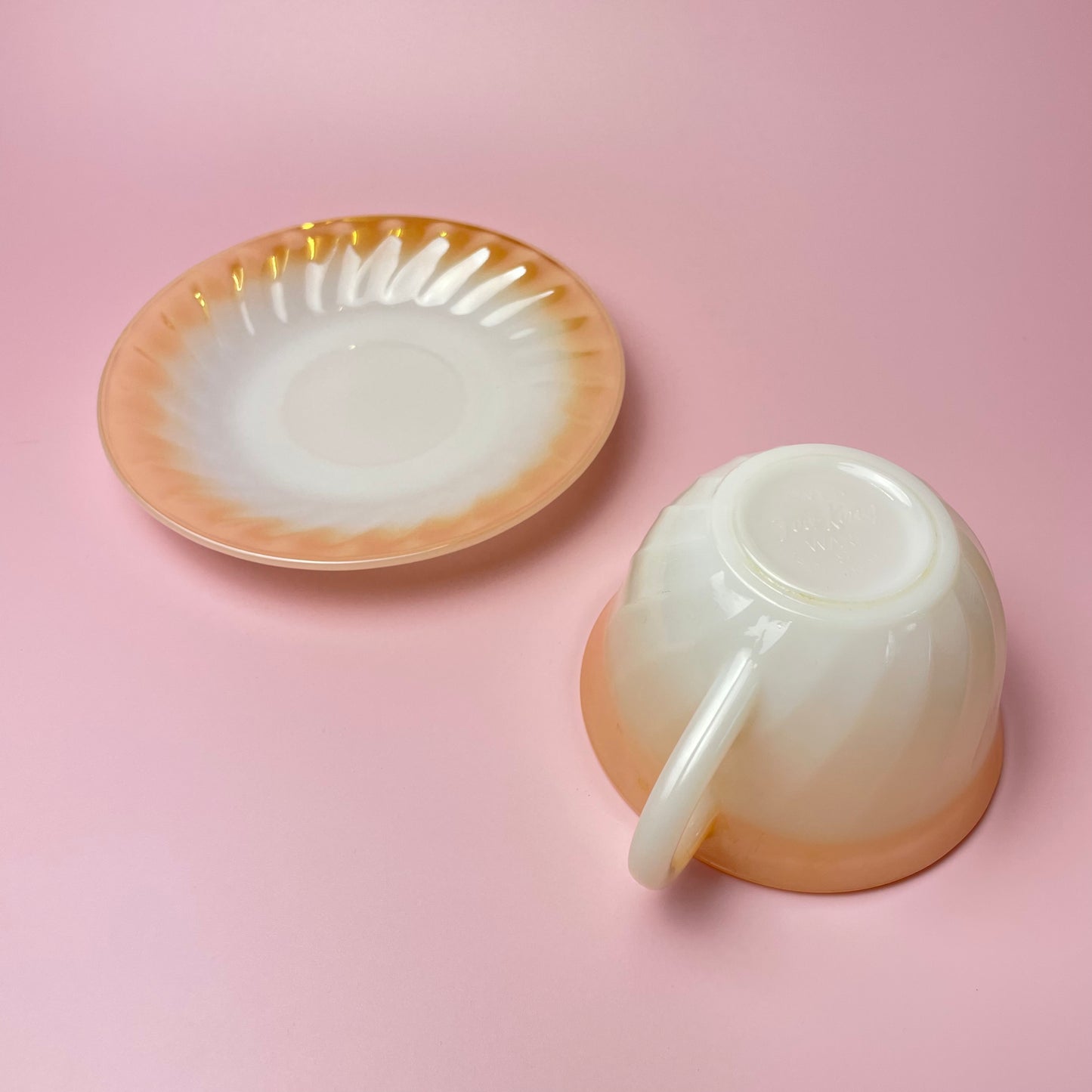 Fire King Grill Peach & White Lustre Tea Cup & Saucer (Singles)