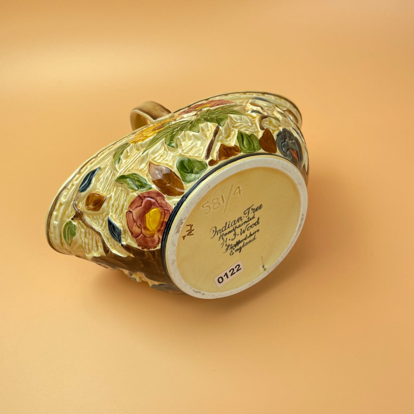 Indian Tree Hand Painted Basket Bowl Ceramic