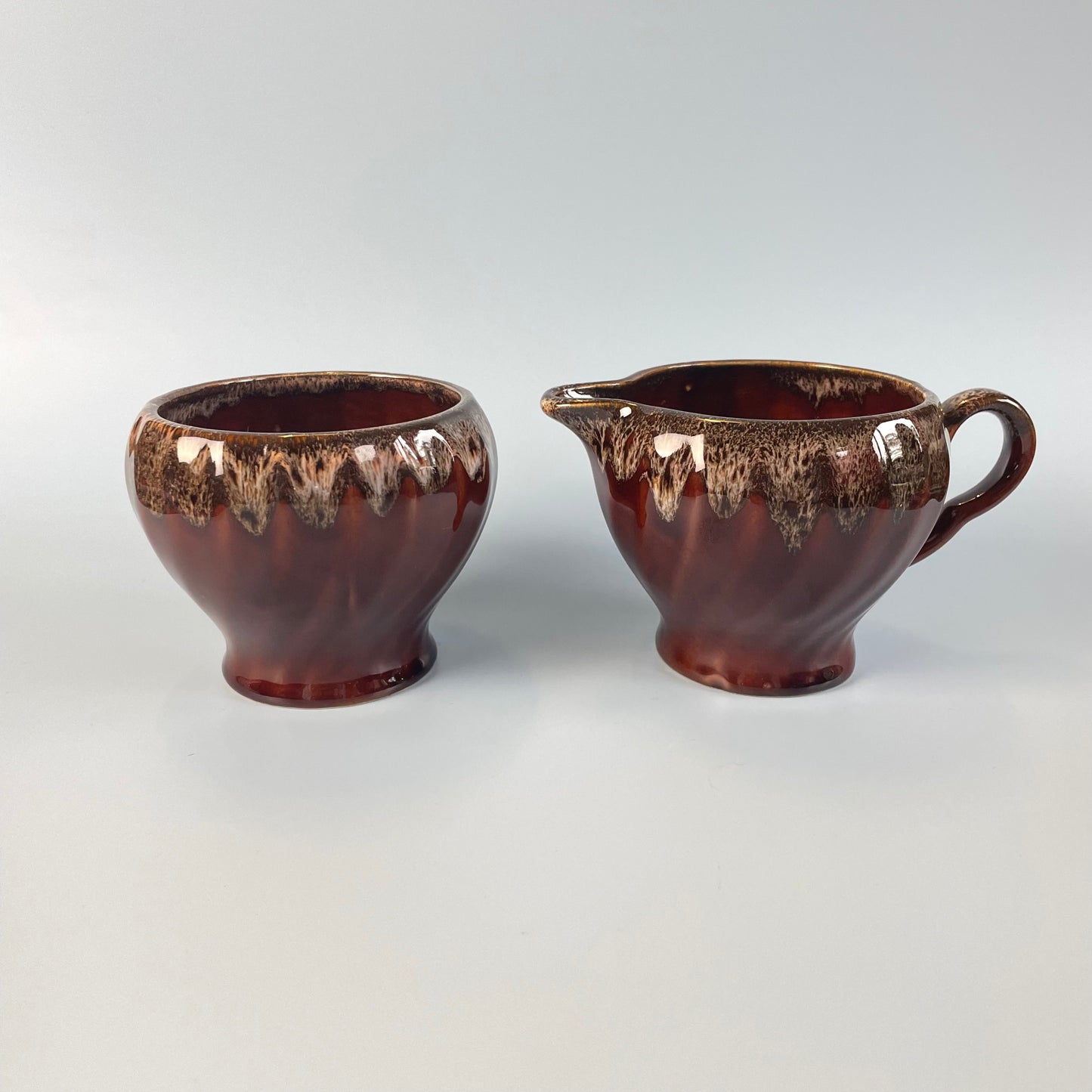 Brown Glazed Ceramic Swirl Coffee Pot Set With 6 Cups, Milk Jug & Sugar Bowl