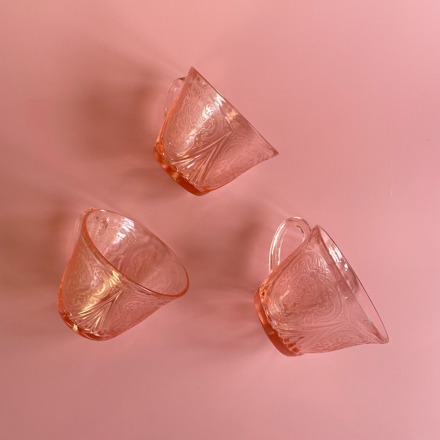 Hazel Atlas Pink Teacups x3