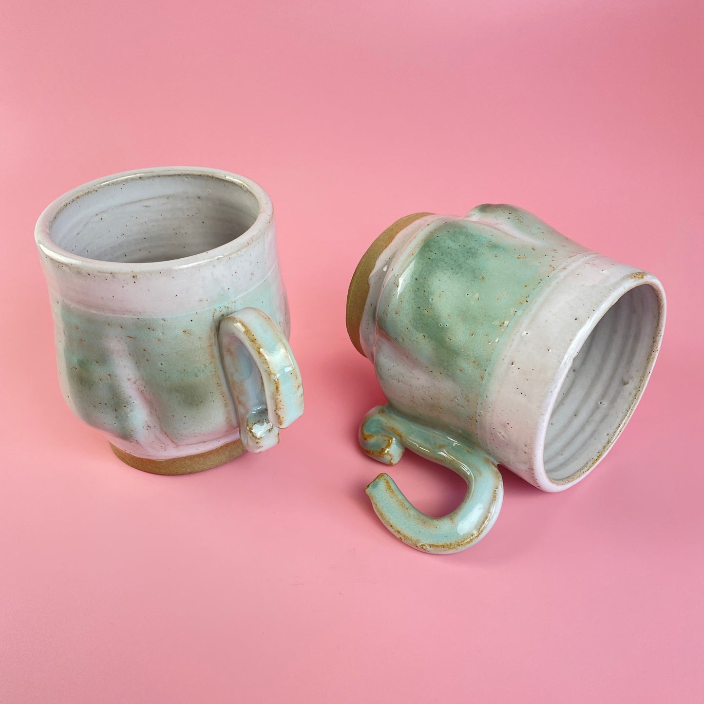 Glazed Green Earthenware Mugs x2