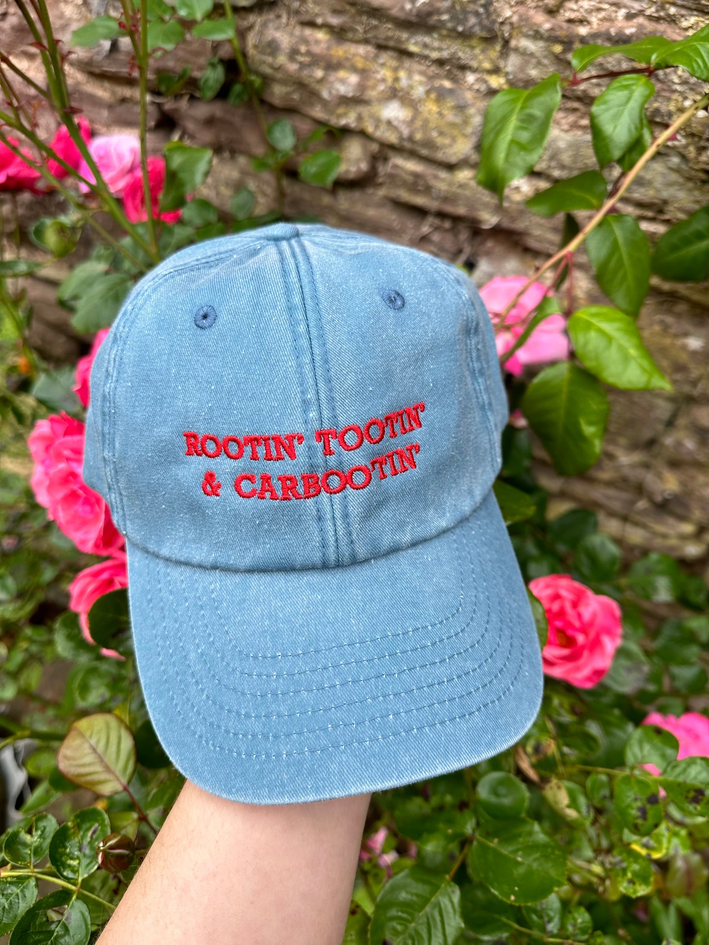 Rootin’ Tootin’ & Carbootin’ Blue & Red Cap Hat