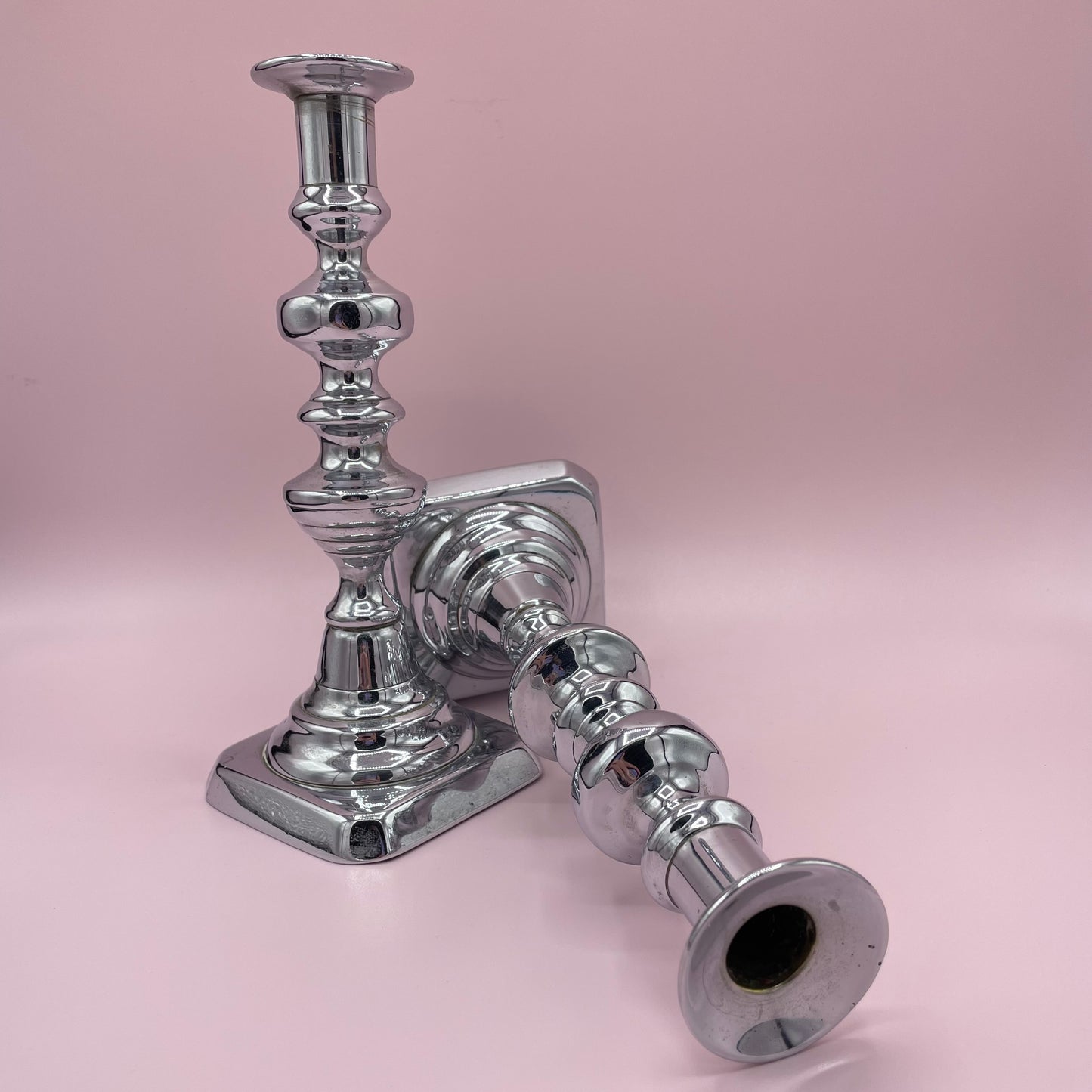 Chrome Plated Candle Sticks Pair