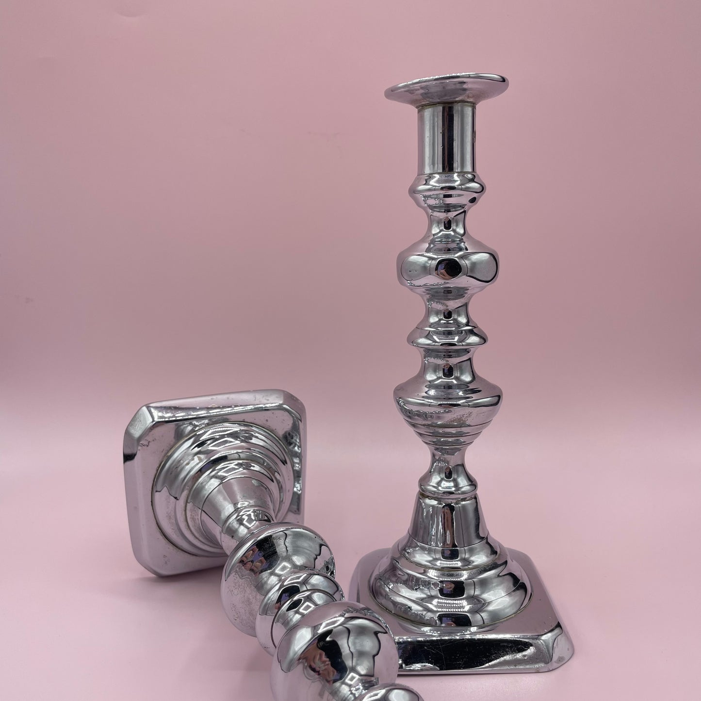 Chrome Plated Candle Sticks Pair