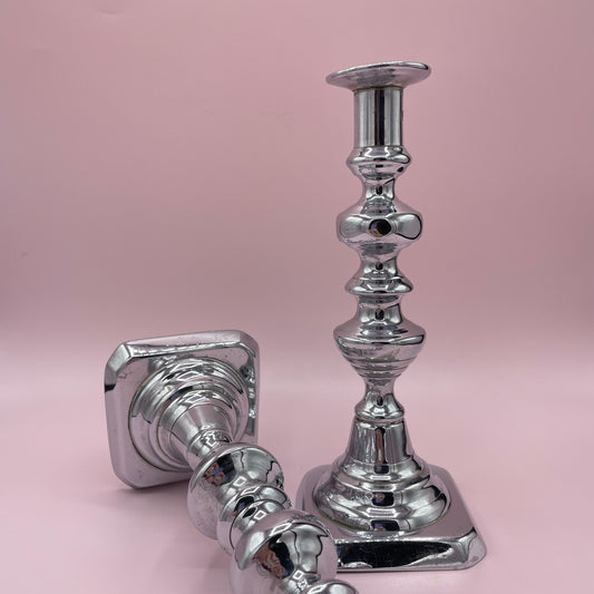 Chrome Plated Candle Sticks Pair