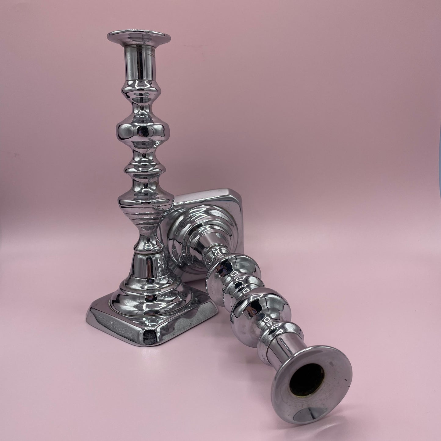 Chrome Plated Candle Sticks Pair