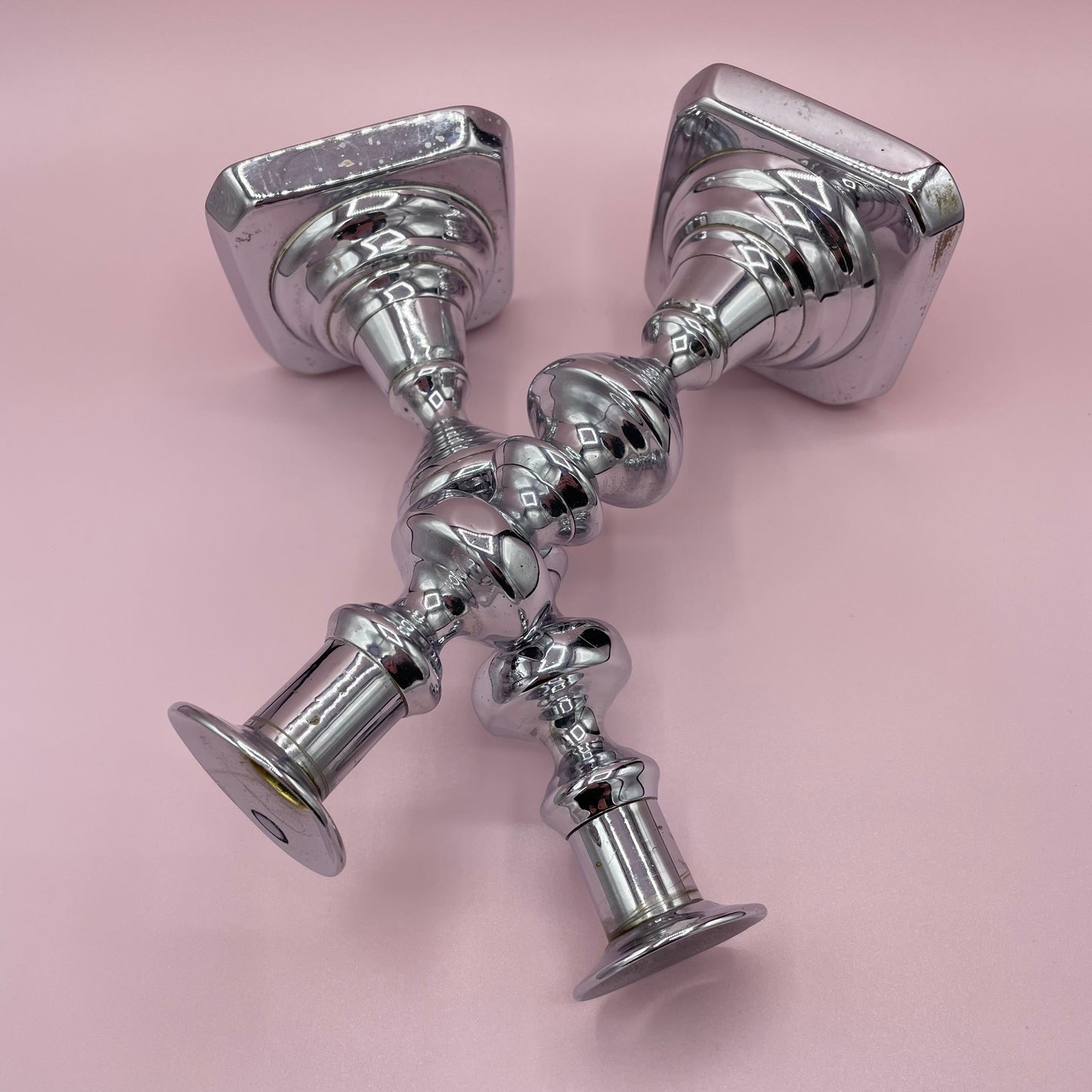 Chrome Plated Candle Sticks Pair