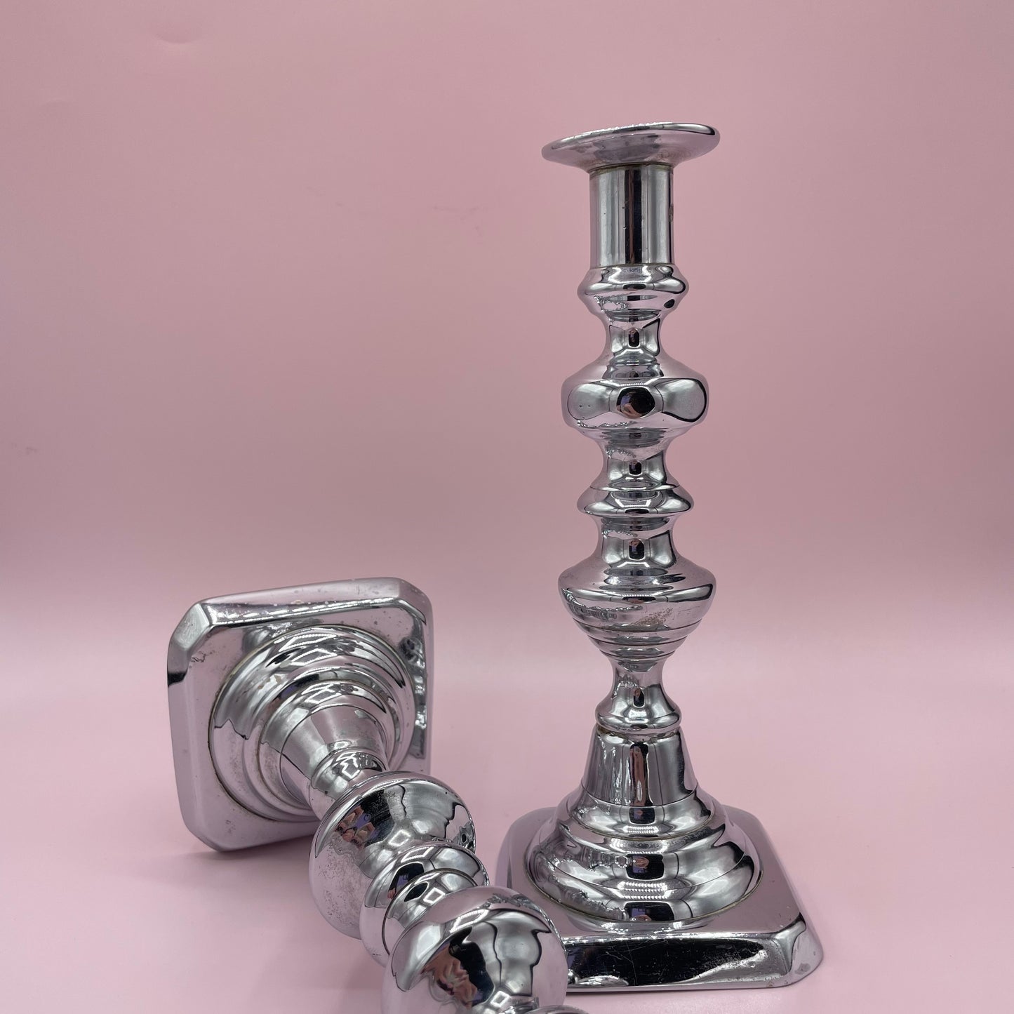 Chrome Plated Candle Sticks Pair