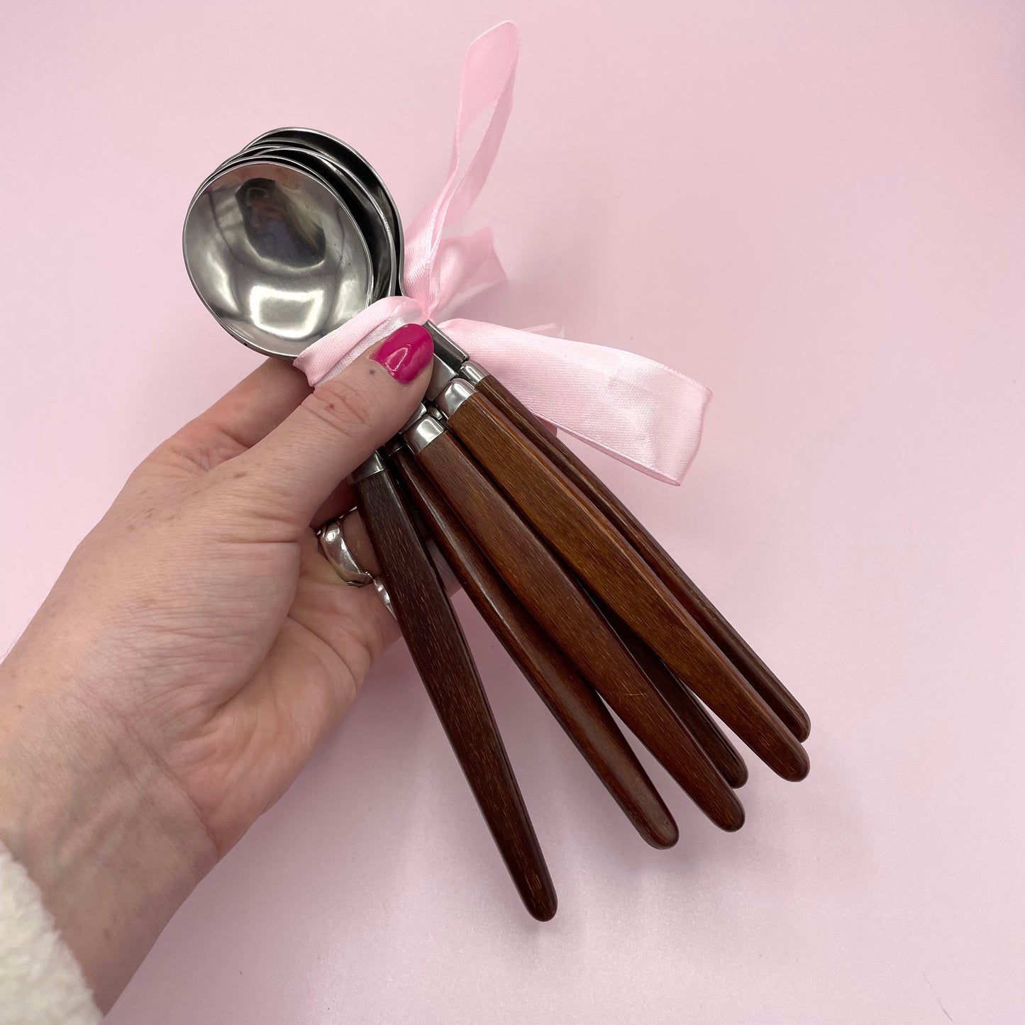 Teak Handle Soup/ Dessert Spoons x6