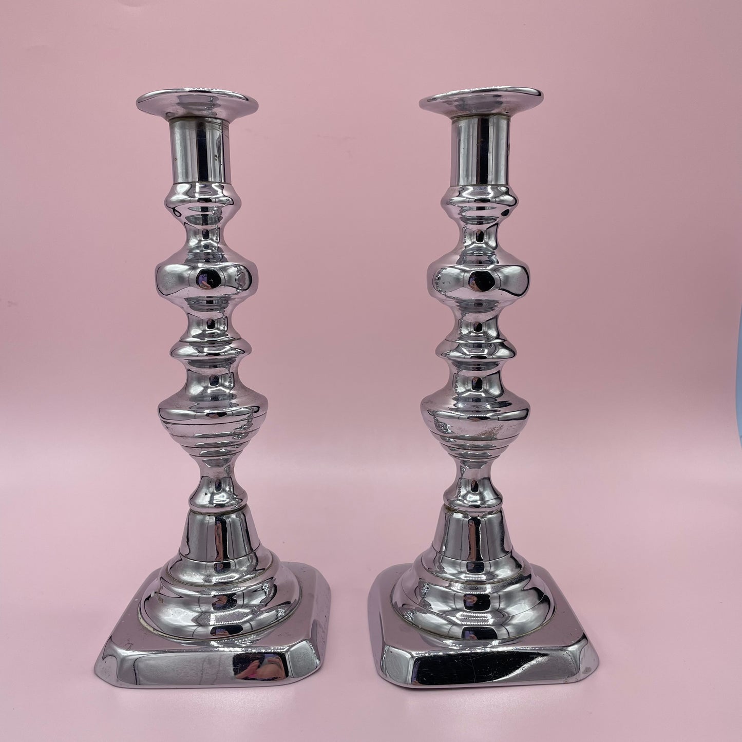 Chrome Plated Candle Sticks Pair