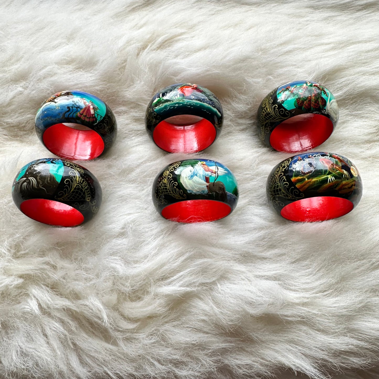 Hand Painted Napkin Rings (X6)