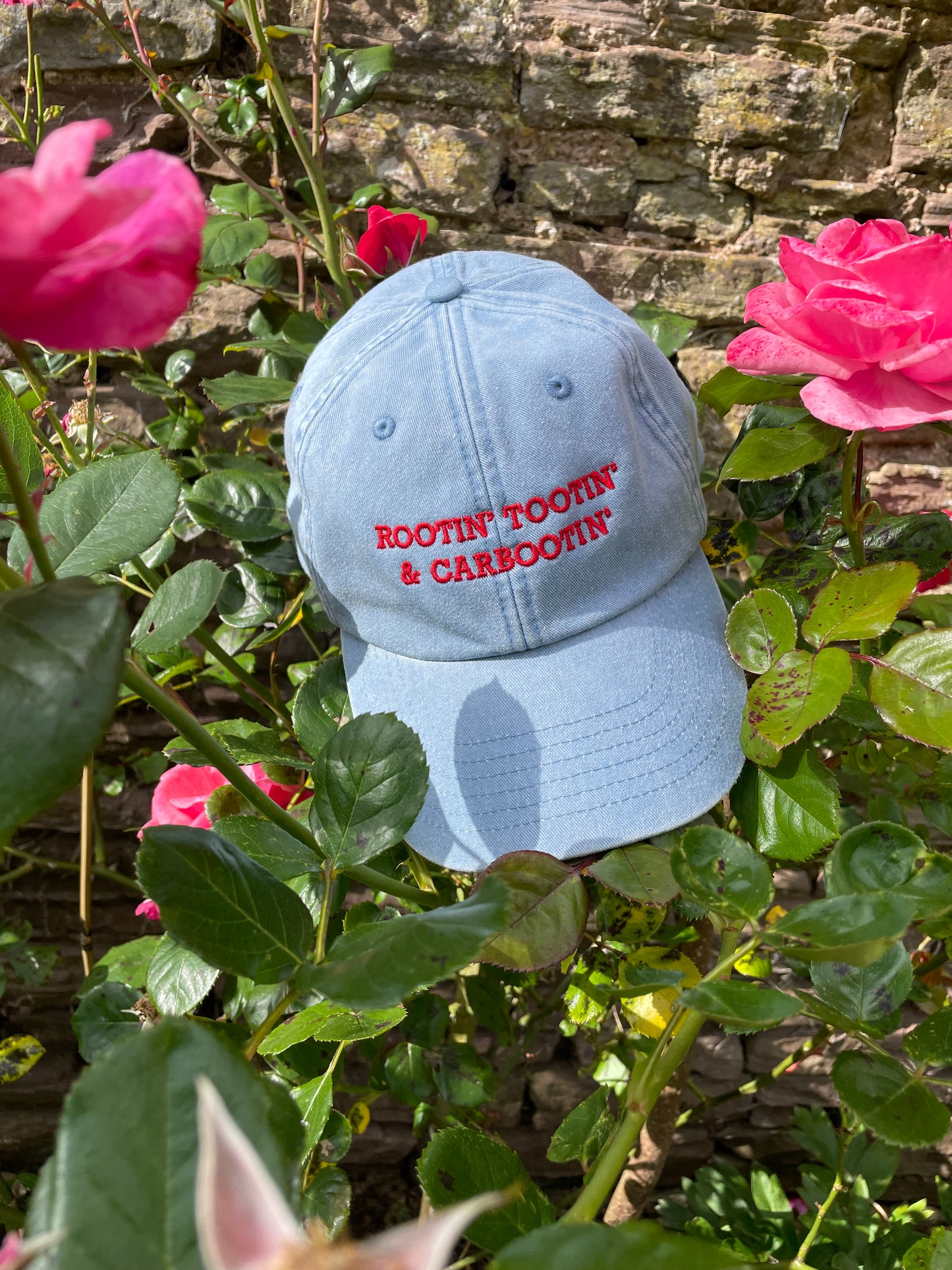 Rootin’ Tootin’ & Carbootin’ Light Denim & Red Cap Hat