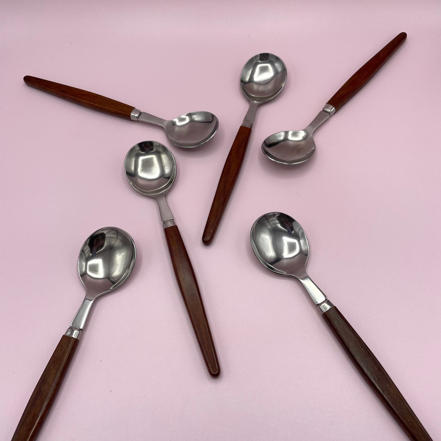 Teak Handle Soup/ Dessert Spoons x6