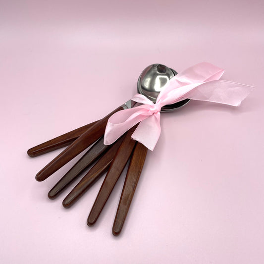 Teak Handle Soup/ Dessert Spoons x6