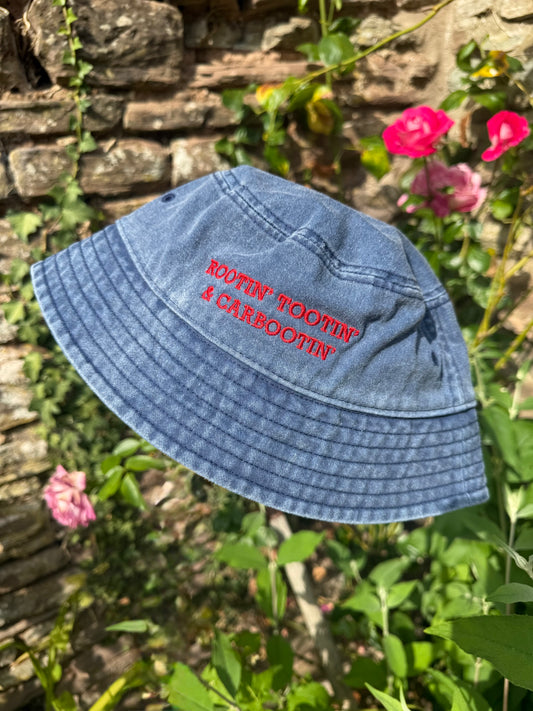 Rootin’ Tootin’ & Carbootin’ Bucket Hat Dark Denim & Cherry Red