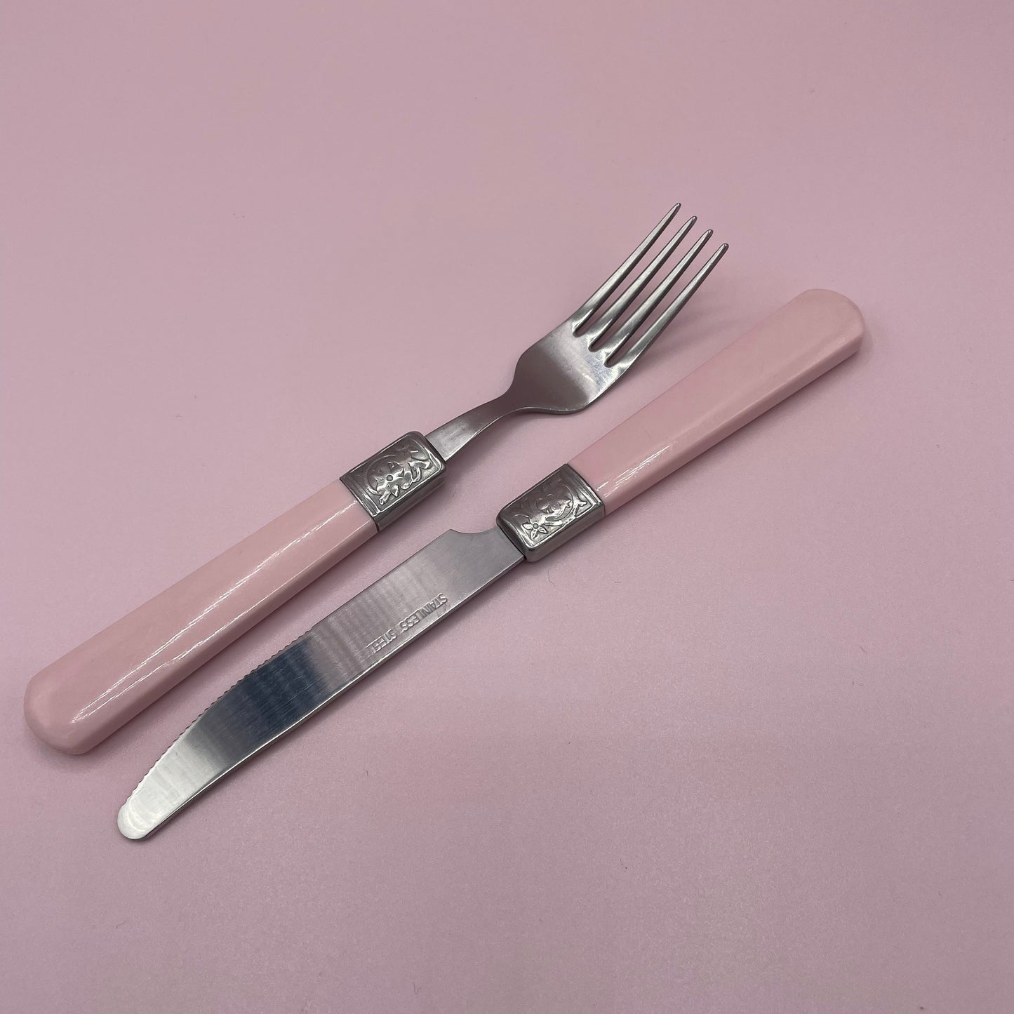 Pink Handle Knife & Fork Set (4)