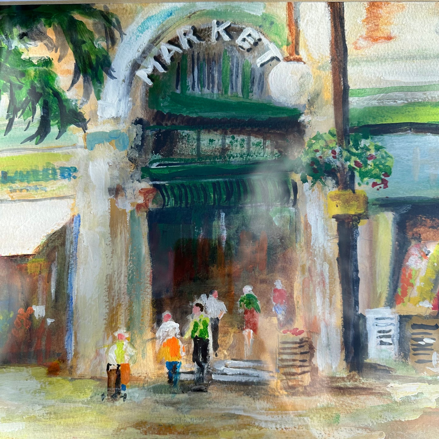 Newport Market Scene Mixed Media Original Piece