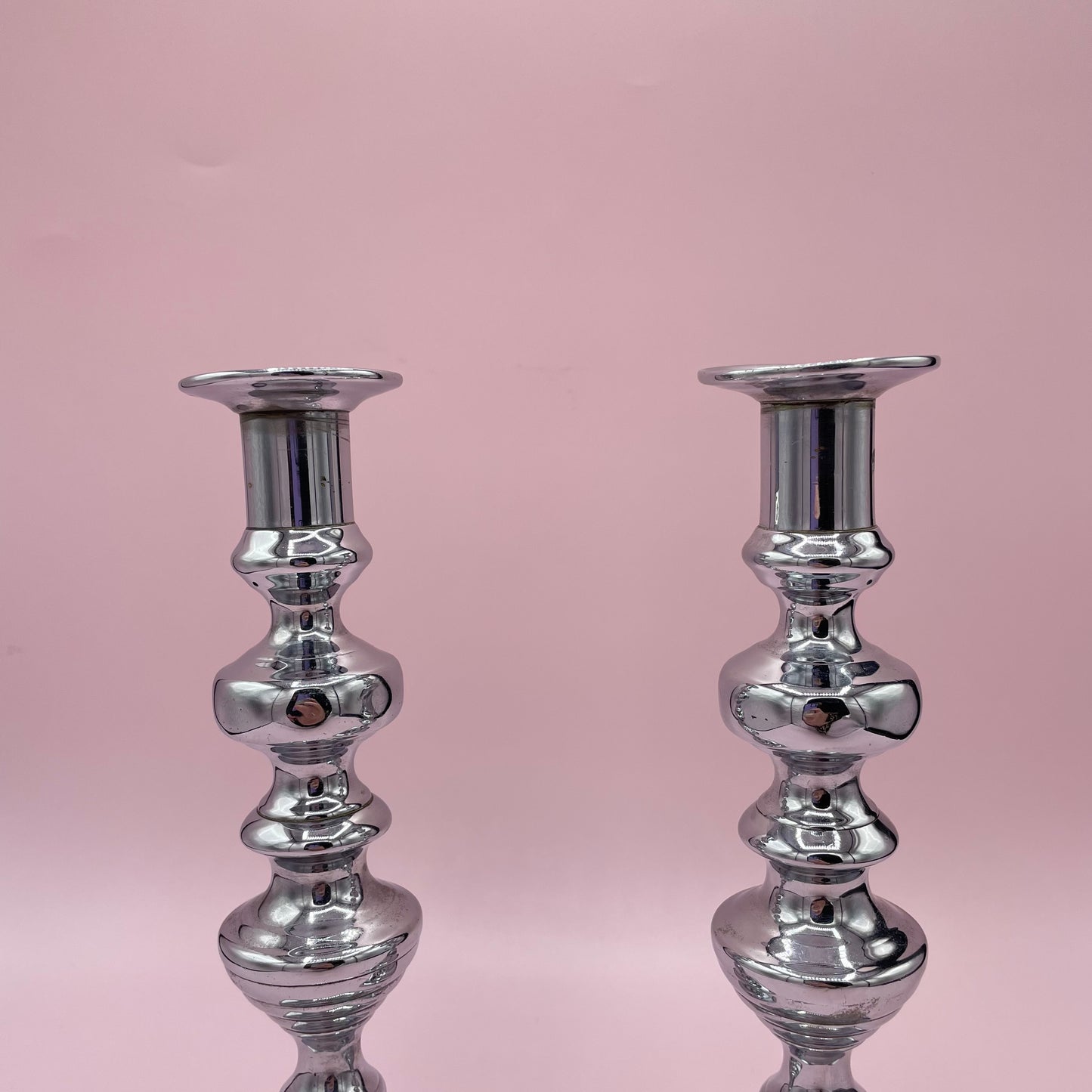 Chrome Plated Candle Sticks Pair