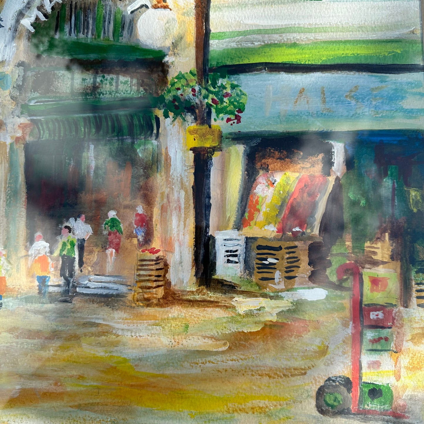 Newport Market Scene Mixed Media Original Piece