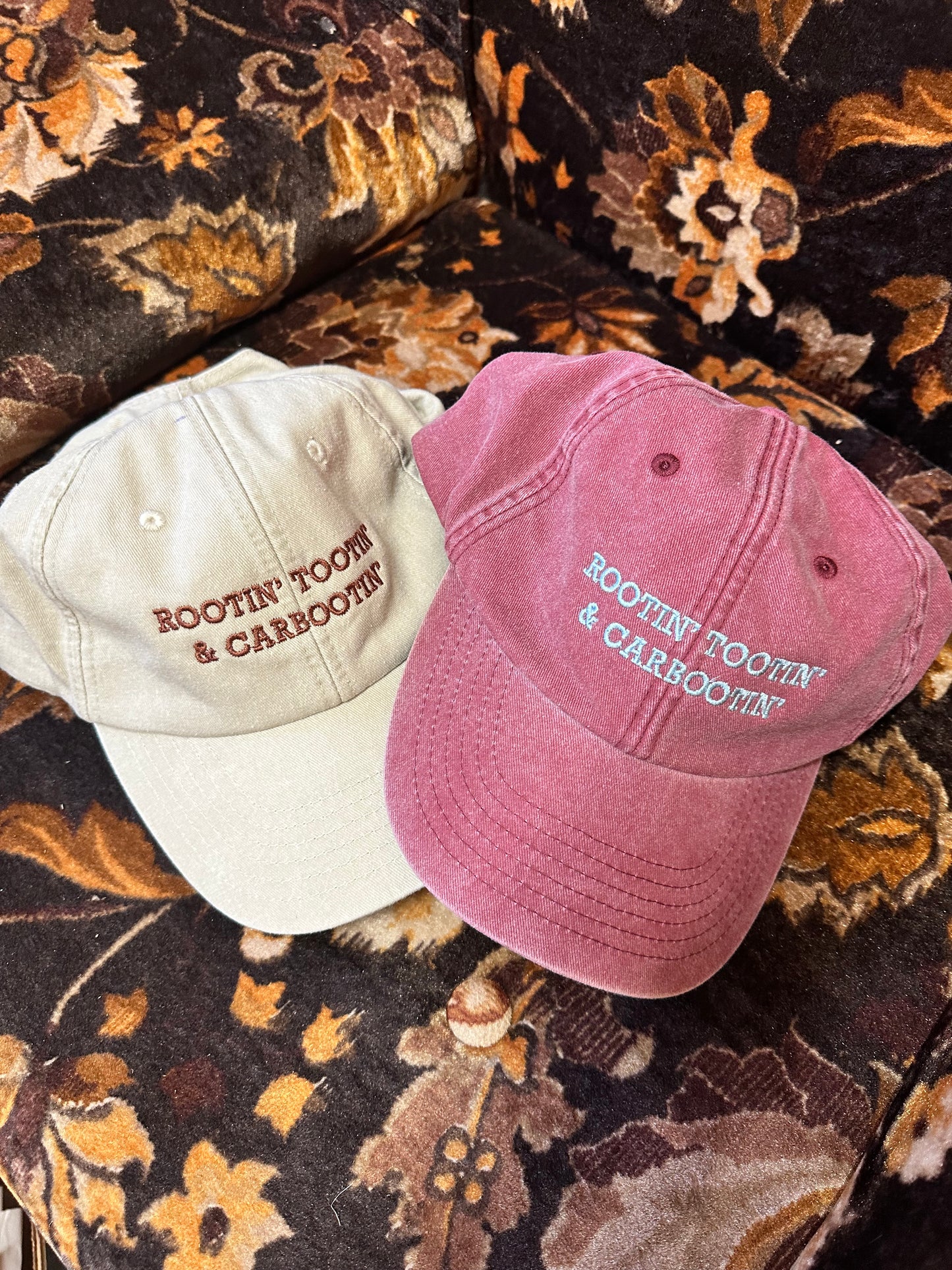 Rootin’ Tootin’ & Carbootin’ Burgundy & Pale Blue Cap Hat