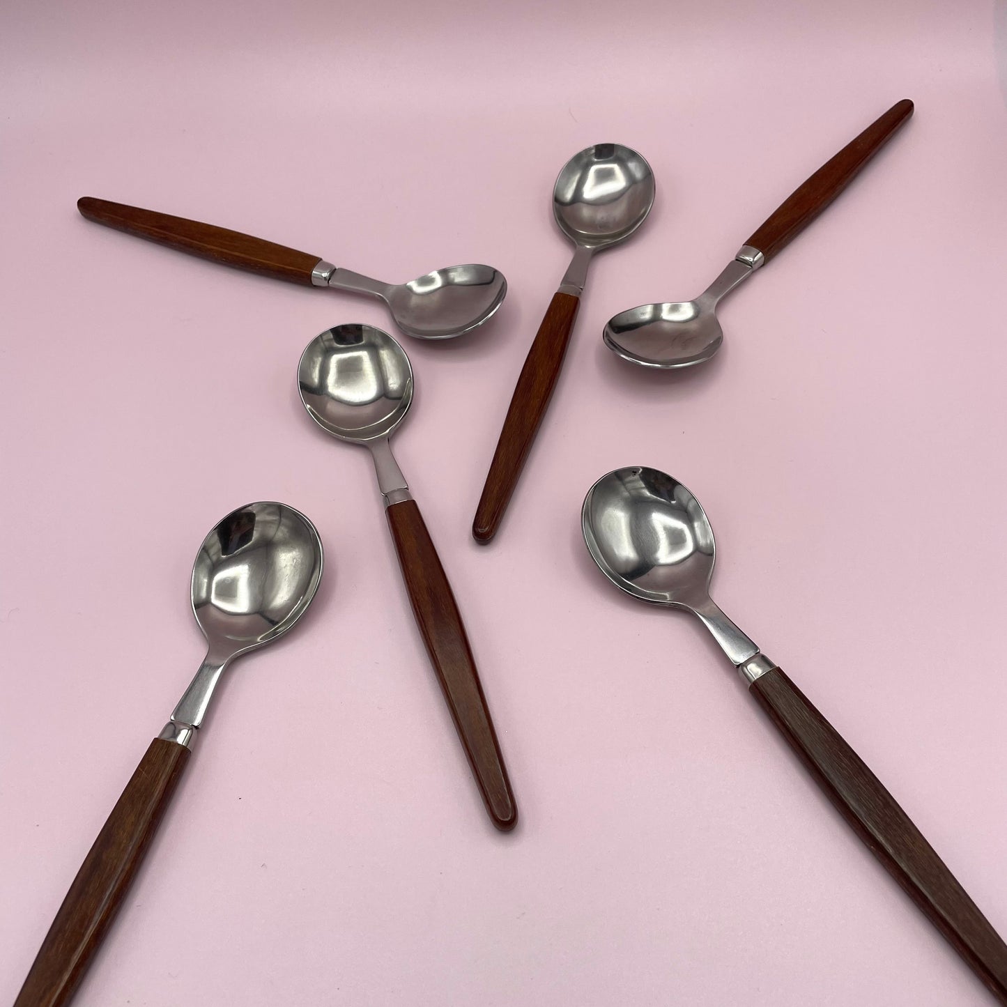 Teak Handle Soup/ Dessert Spoons x6