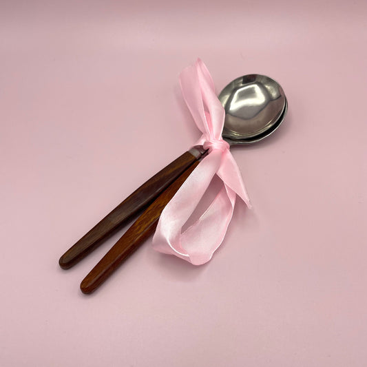 Teak Handle Serving Spoons x2