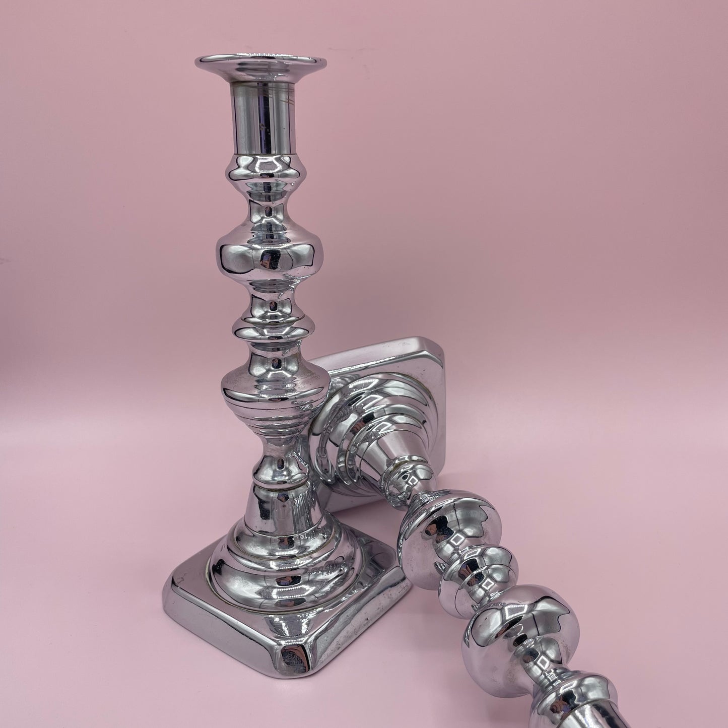 Chrome Plated Candle Sticks Pair