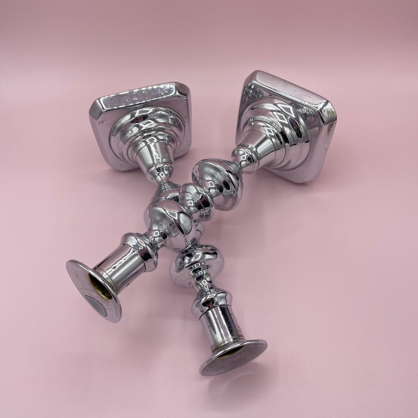 Chrome Plated Candle Sticks Pair