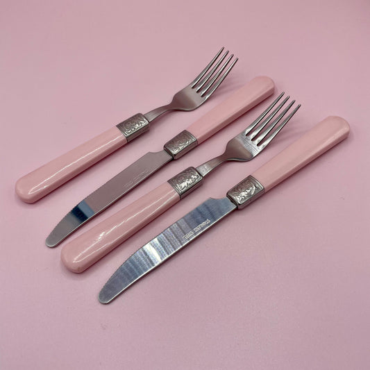 Pink Handle Knife & Fork Set (4)