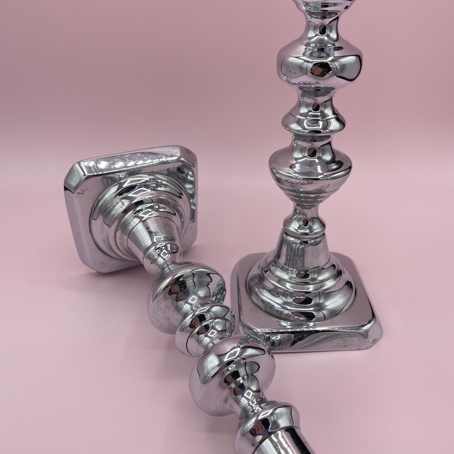 Chrome Plated Candle Sticks Pair