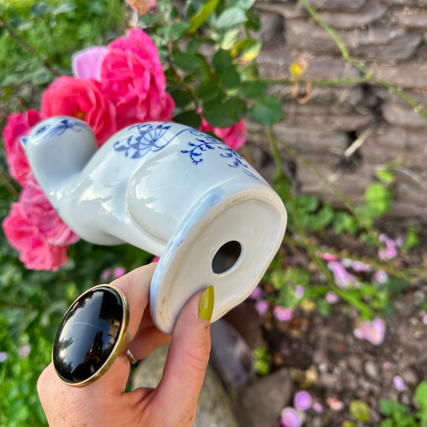 Blue & White Ceramic Cat Figurine