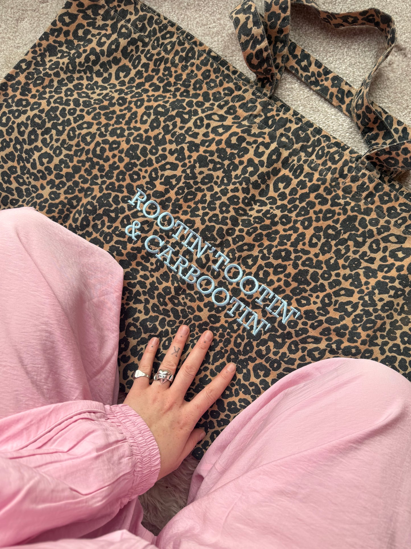 The 'Everything' Carbootin' Bag in Leopard & Baby Blue *pre-order*