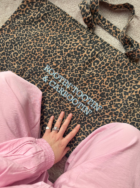 The 'Everything' Carbootin' Bag in Leopard & Baby Blue *pre-order*
